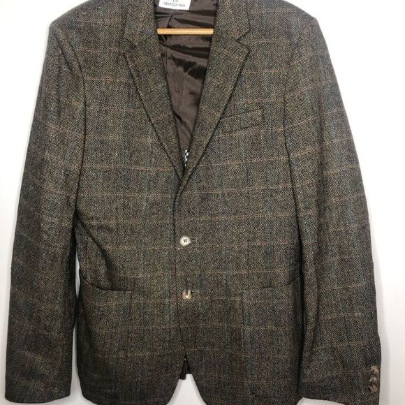 HENTSCH MAN Blazer, "Henry" Brown/Plaid Tweed Size 48 - Picture 1 of 5